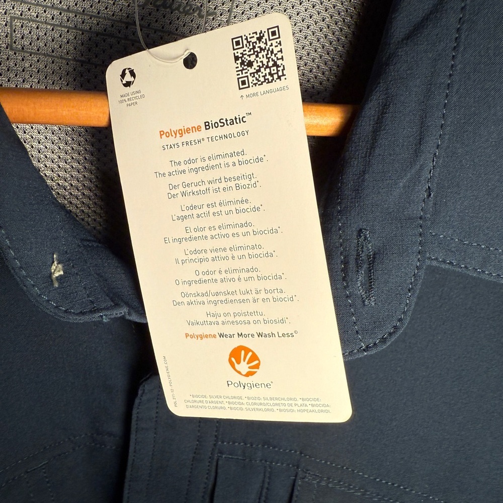 EDDIE BAUER - Men’s 2XL Long Sleeve Button Down Polygiene BioStatic in Navy NWT - Picture 7 of 12